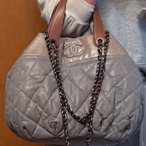 AUTHENTIC CHANEL 2009-2010 "In-the-Mix" Tote in light grey calfskin